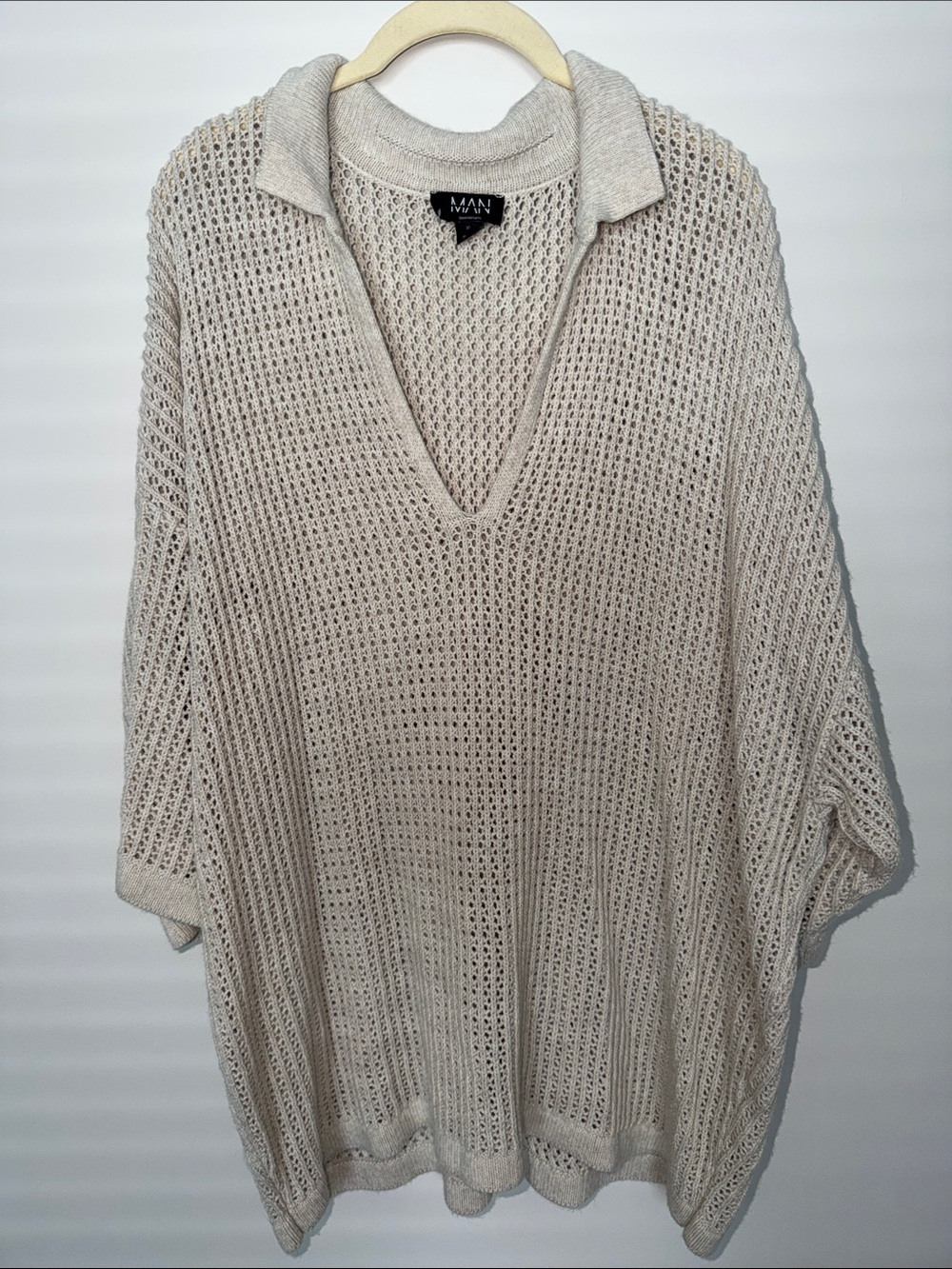 Oversized Boohoo Cream Open-Knit Polo Sweater